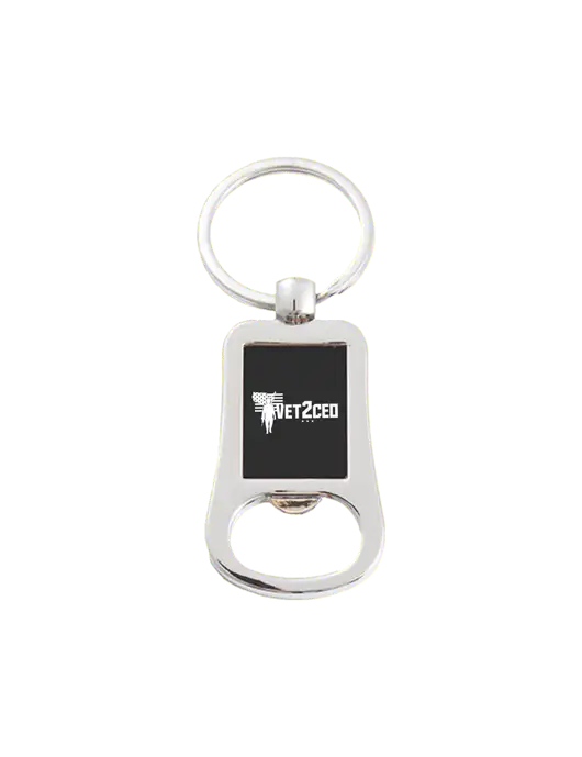 Silver & Black Bottle Opener Keychain w/Vet2CEO Logo