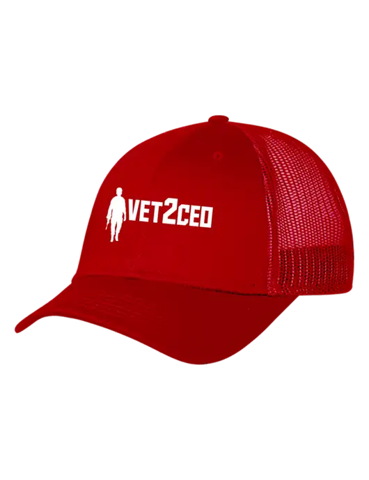 Red Mesh Trucker Cap Snap Back w/Vet2CEO Logo
