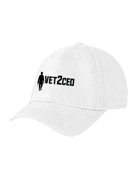 White Structured Soft Snap Closure Hook & Loop Cap w/Vet2CEO Logo