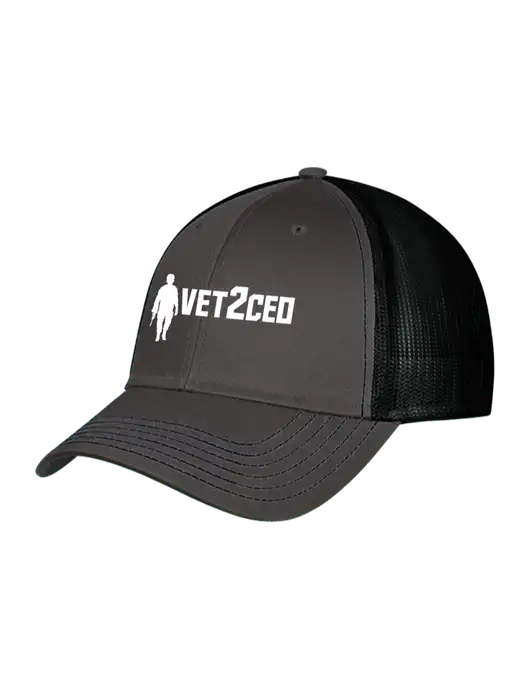 Charcoal & Black Mesh Trucker Cap Snap Back w/Vet2CEO Logo