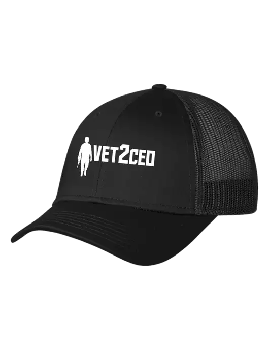 Black Mesh Trucker Cap Snap Back w/Vet2CEO Logo