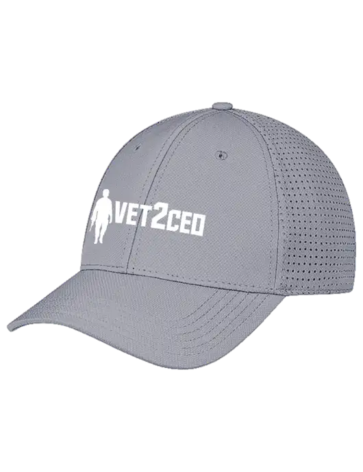 Grey Performance Stretchable Cap Hook & Loop w/Vet2CEO Logo