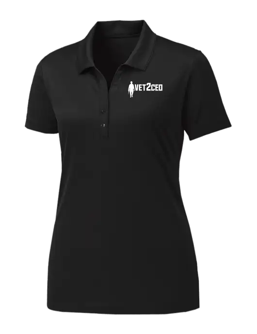 Womens Black PosiCharge Competitor Polo w/Vet2CEO Logo