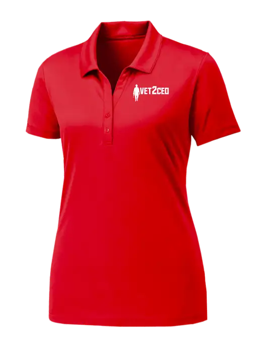 Womens Red PosiCharge Competitor Polo w/Vet2CEO Logo