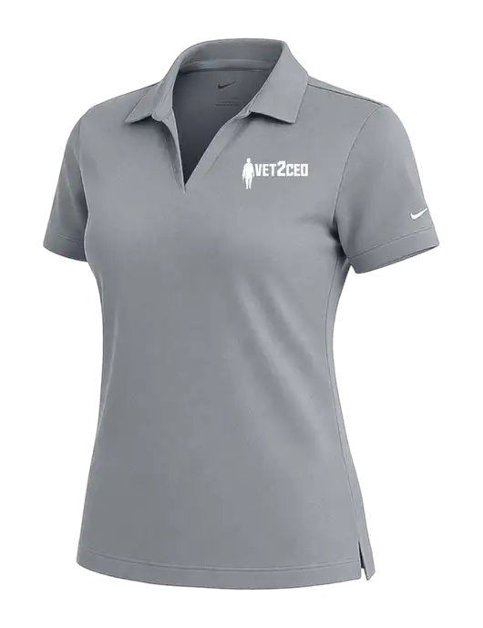 NIKE Medium Grey Womens Dri-Fit Micro Pique Polo w/Vet2CEO Logo