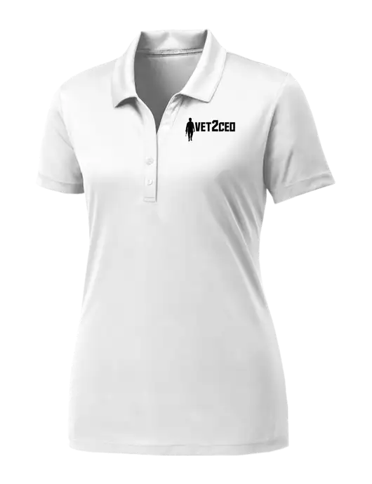 Womens White PosiCharge Competitor Polo w/Vet2CEO Logo