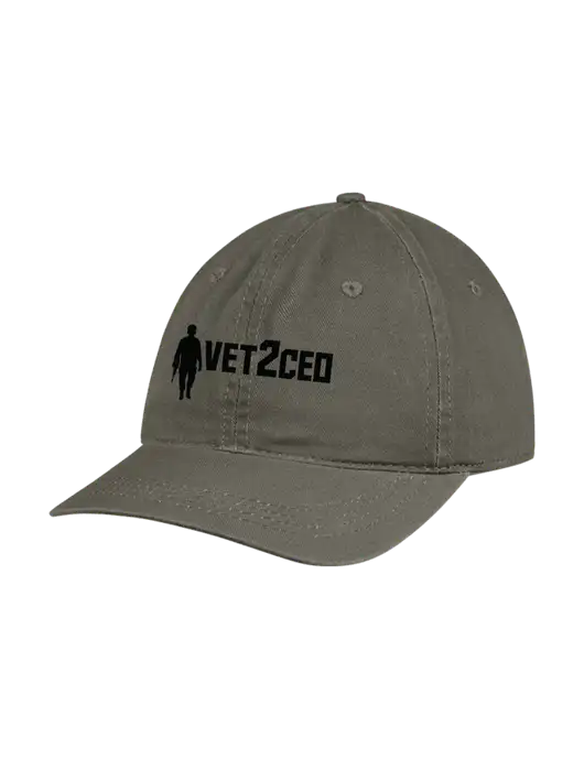 Garment Washed Unstructured Twill Olive Cap w/Vet2CEO Logo