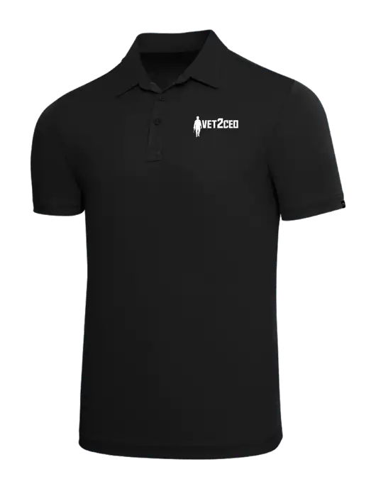 TravisMathew Black Solid Oceanside Polo w/Vet2CEO Logo