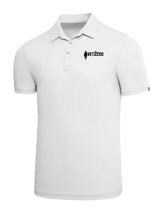 TravisMathew White Solid Oceanside Polo w/Vet2CEO Logo