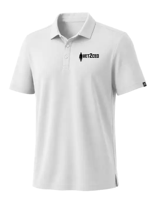 TravisMathew White Coto Performance Polo w/Vet2CEO Logo