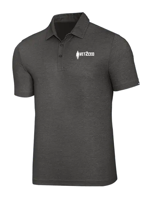 TravisMathew Black Heather Oceanside Polo w/Vet2CEO Logo