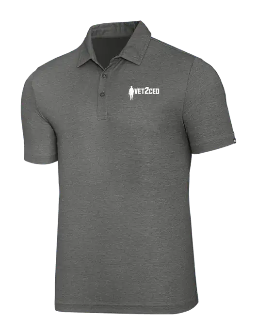 TravisMathew Grey Heather Oceanside Polo w/Vet2CEO Logo
