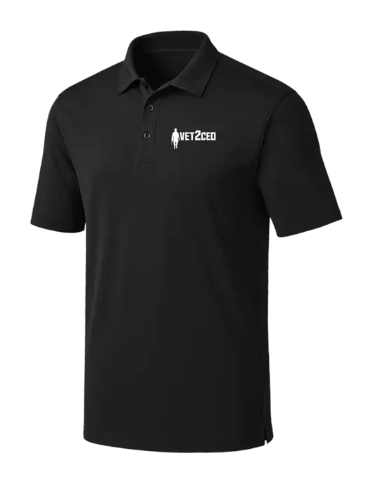 Black Silk Touch Performance Polo w/Vet2CEO Logo