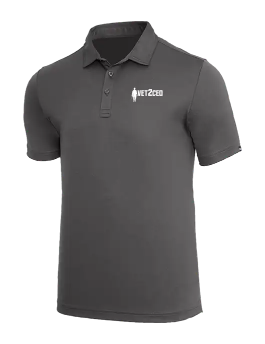 TravisMathew Med Dark Grey Coto Performance Polo w/Vet2CEO Logo