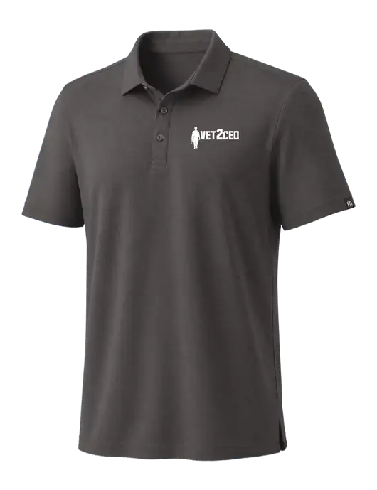 TravisMathew Med Dark Grey Coto Performance Polo w/Vet2CEO Logo