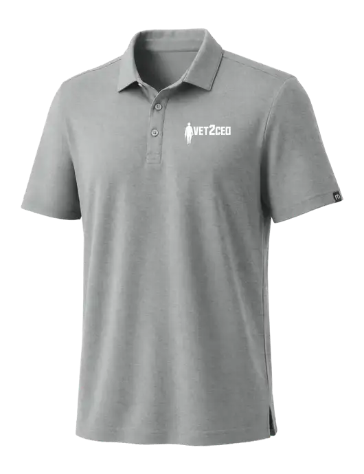 TravisMathew Medium Grey Heather Coto Performance Polo w/Vet2CEO Logo