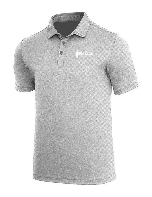 TravisMathew Medium Grey Heather Coto Performance Polo w/Vet2CEO Logo