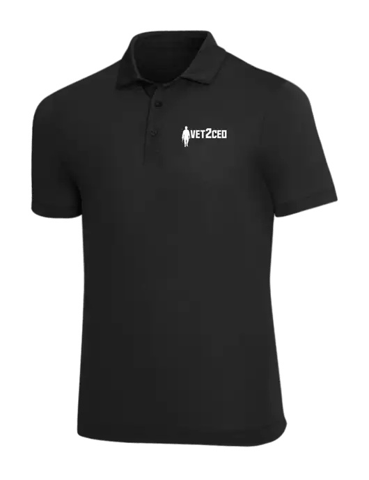 Mercer+Mettle Black Stretch Jersey Polo w/Vet2CEO Logo