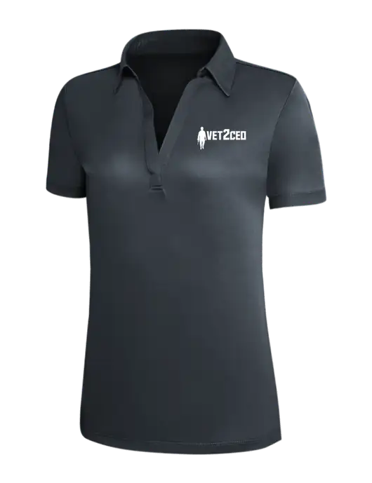 Dark Grey Silk Touch Womens Performance Polo w/Vet2CEO Logo
