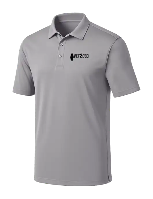 Light Grey Silk Touch Performance Polo w/Vet2CEO Logo