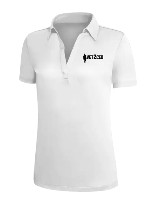 White Silk Touch Womens Performance Polo w/Vet2CEO Logo