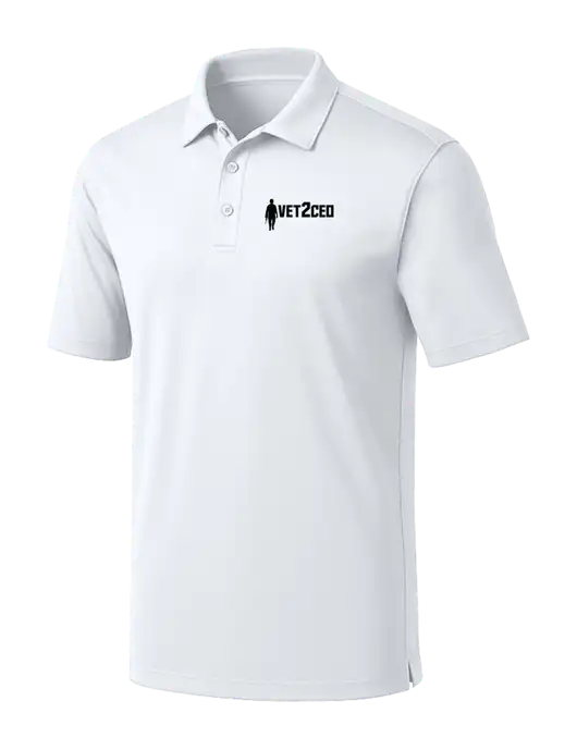 White Silk Touch Performance Polo w/Vet2CEO Logo