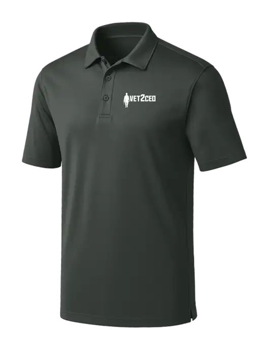 Dark Grey Silk Touch Performance Polo w/Vet2CEO Logo