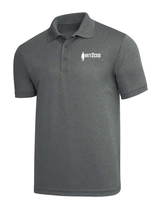 Medium Grey Heather PosiCharge RacerMesh Polo w/Vet2CEO Logo