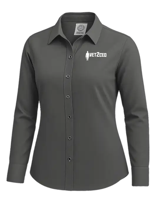 Brooks Brothers Womens Dark Grey Wrinkle-Free Stretch Nailhead Shirt w/Vet2CEO Logo