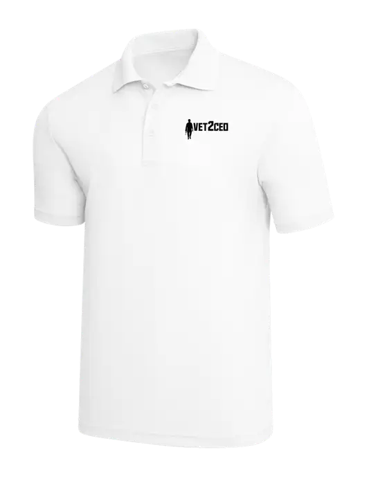 White PosiCharge RacerMesh Polo w/Vet2CEO Logo