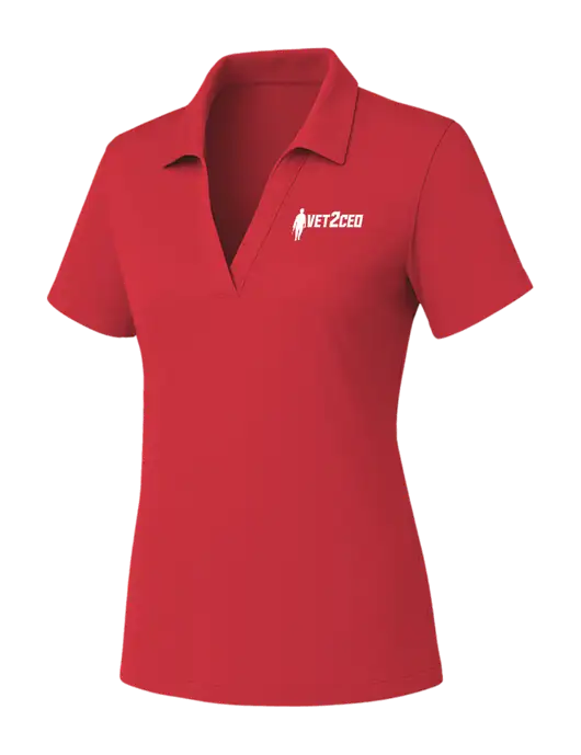 Womens Red PosiCharge RacerMesh Polo w/Vet2CEO Logo