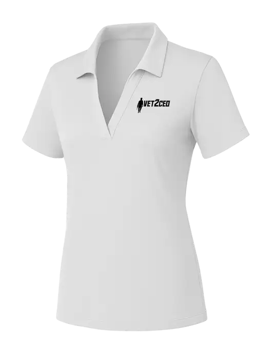 Womens White PosiCharge RacerMesh Polo w/Vet2CEO Logo