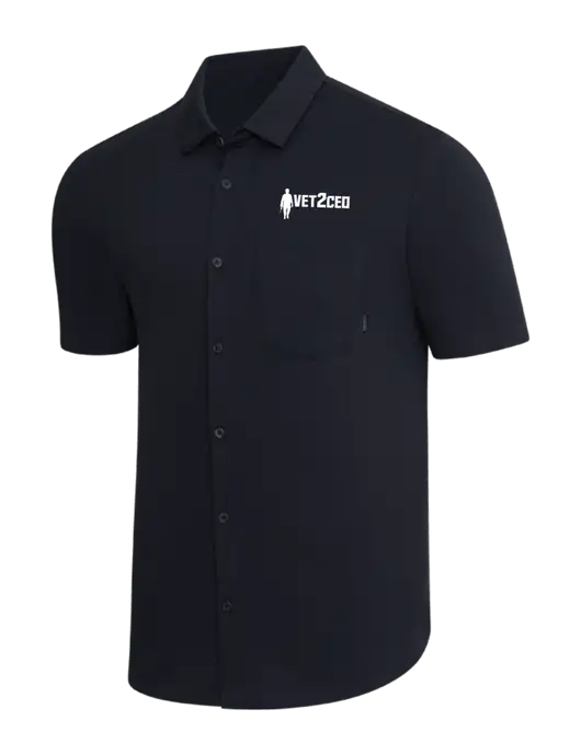 OGIO Black Extend Short Sleeve Button Up Shirt w/Vet2CEO Logo