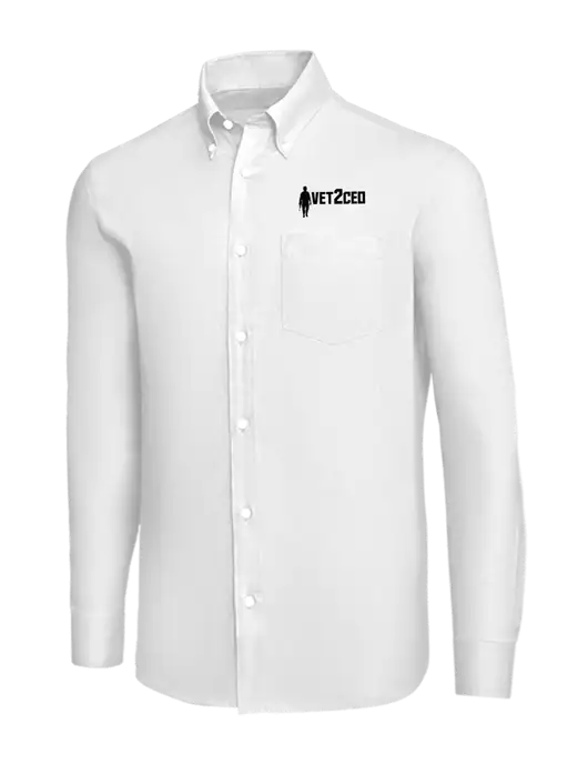 Brooks Brothers White Wrinkle-Free Stretch Nailhead Shirt w/Vet2CEO Logo