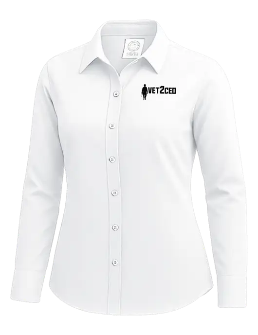 Brooks Brothers Womens White Wrinkle-Free Stretch Nailhead Shirt w/Vet2CEO Logo