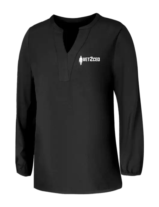 Mercer+Mettle Womens Deep Black Stretch Crepe 3/4 Sleeve Blouse w/Vet2CEO Logo