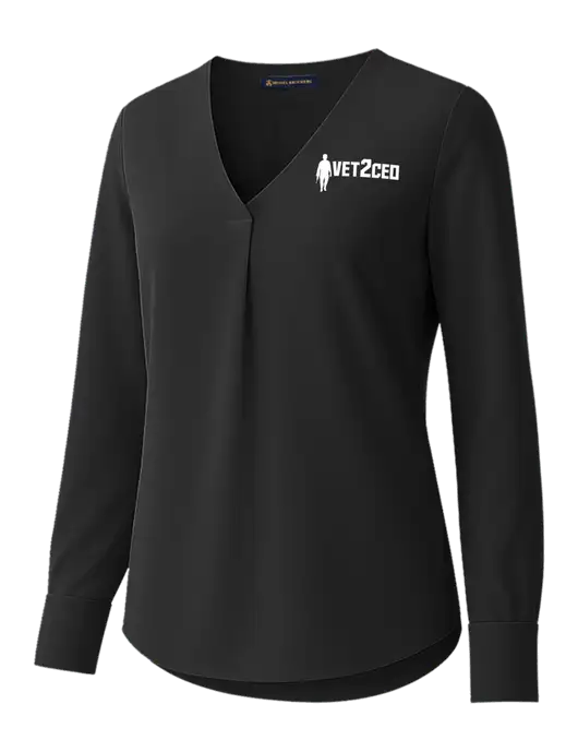 Brooks Brothers Womens Black Open-Neck Satin Blouse  w/Vet2CEO Logo