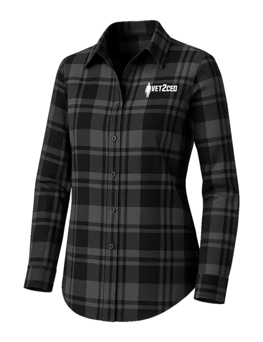 Womens Medium Grey/Black Plaid Flannel Tunic w/Vet2CEO Logo