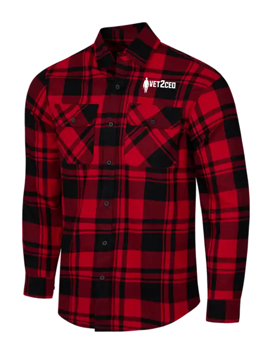 Red/Black Plaid Flannel Shirt w/Vet2CEO Logo