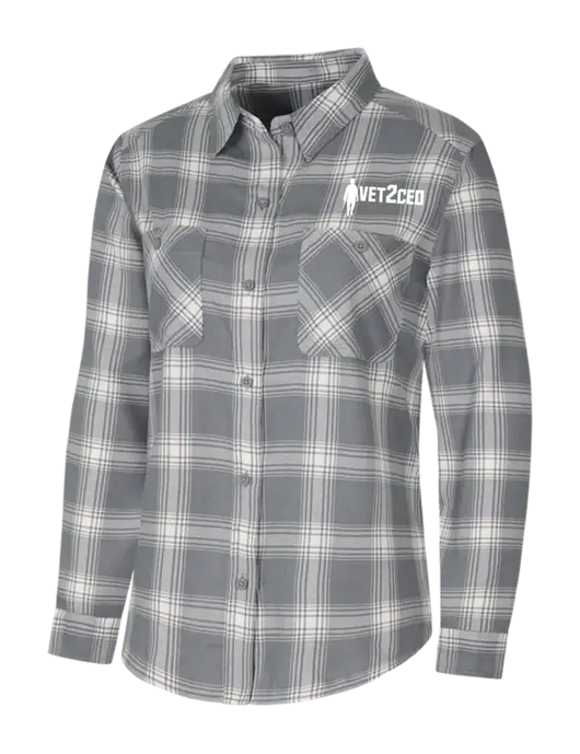 Womens Medium Grey/Cream Plaid Flannel Shirt w/Vet2CEO Logo