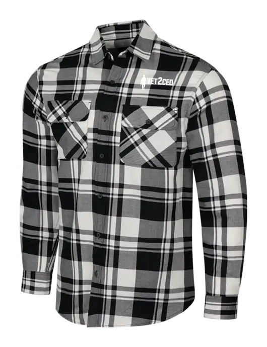 White/Black Plaid Flannel Shirt w/Vet2CEO Logo