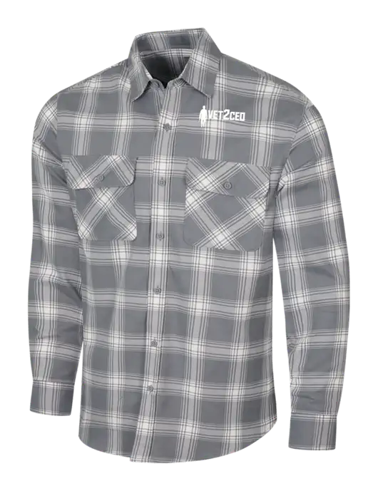 Medium Grey/Cream Plaid Flannel Shirt w/Vet2CEO Logo