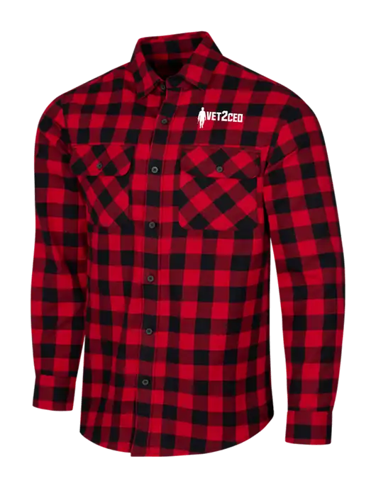 Red/Black Buffalo Check Plaid Flannel Shirt w/Vet2CEO Logo