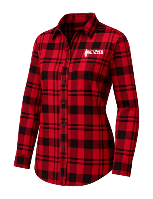 Womens Red/Black Plaid Flannel Tunic w/Vet2CEO Logo