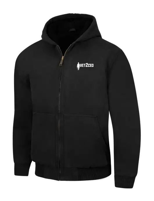 CornerStone Black Washed Duck Cloth Insulated Hooded Work Jacket w/Vet2CEO Logo