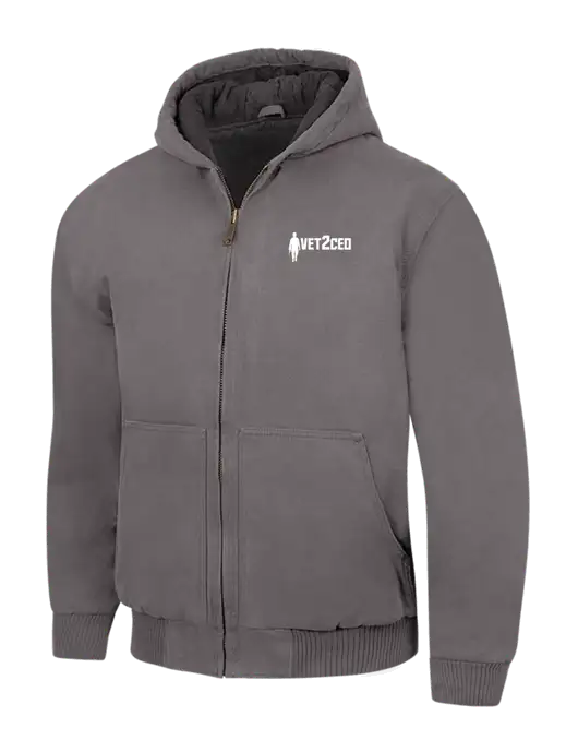 CornerStone Medium Grey Washed Duck Cloth Insulated Hooded Work Jacket w/Vet2CEO Logo