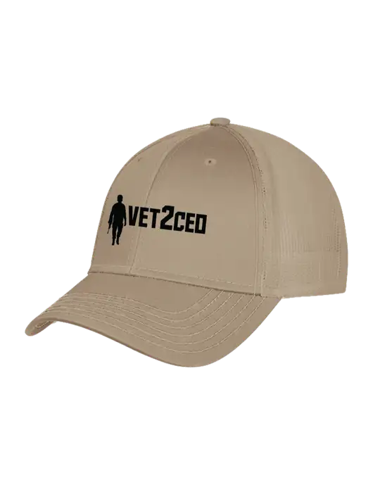Khaki Mesh Trucker Cap Snap Back w/Vet2CEO Logo