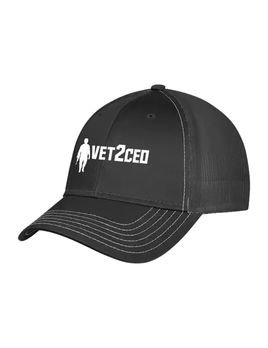 Charcoal Grey Mesh Trucker Cap Snap Back w/Vet2CEO Logo