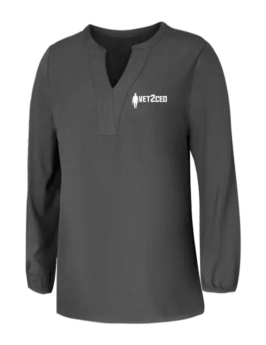 Mercer+Mettle Womens Dark Grey Stretch Crepe 3/4 Sleeve Blouse w/Vet2CEO Logo