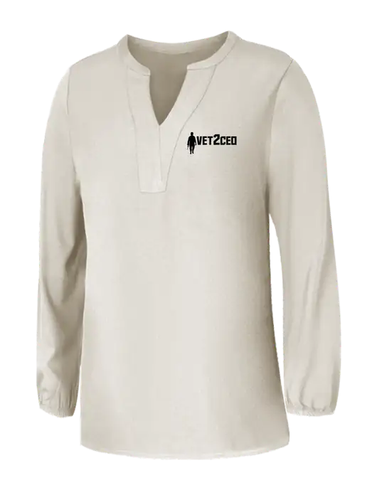 Mercer+Mettle Womens Ivory Stretch Crepe 3/4 Sleeve Blouse w/Vet2CEO Logo